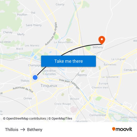 Thillois to Bétheny map