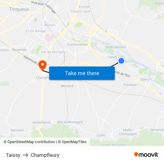 Taissy to Champfleury map