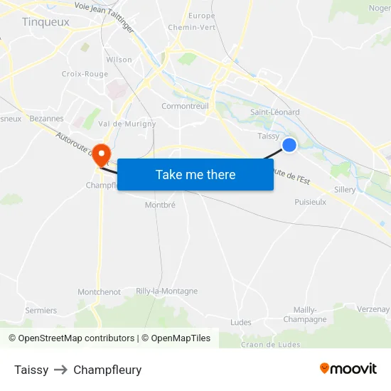Taissy to Champfleury map