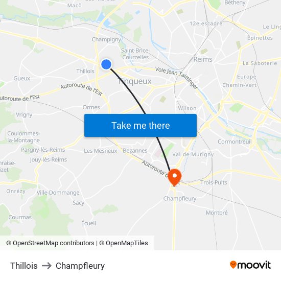 Thillois to Champfleury map