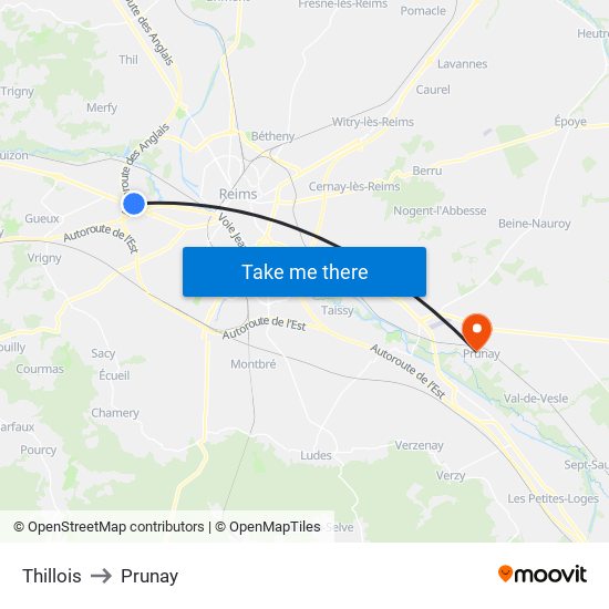 Thillois to Prunay map