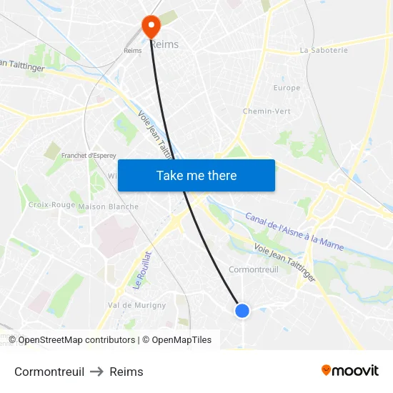 Cormontreuil to Reims map