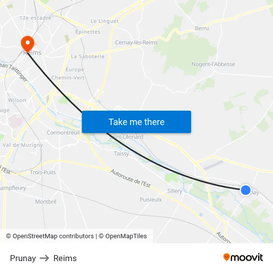 Prunay to Reims map