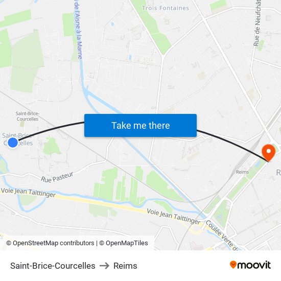 Saint-Brice-Courcelles to Reims map