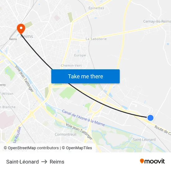 Saint-Léonard to Reims map