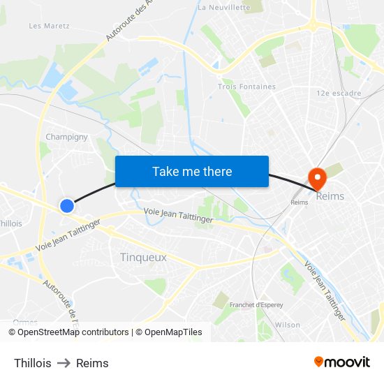 Thillois to Reims map