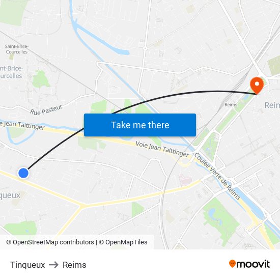 Tinqueux to Reims map