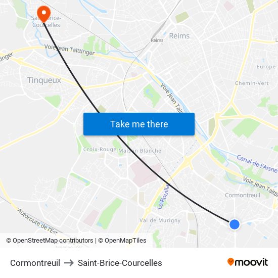 Cormontreuil to Saint-Brice-Courcelles map