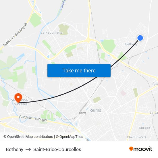 Bétheny to Saint-Brice-Courcelles map