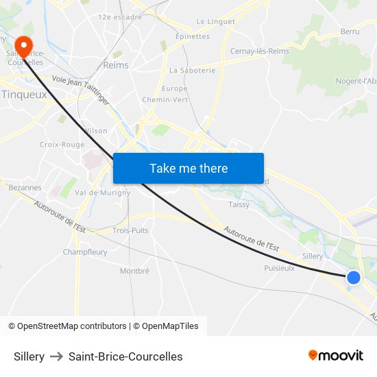 Sillery to Saint-Brice-Courcelles map