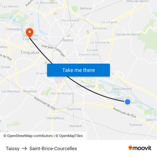 Taissy to Saint-Brice-Courcelles map