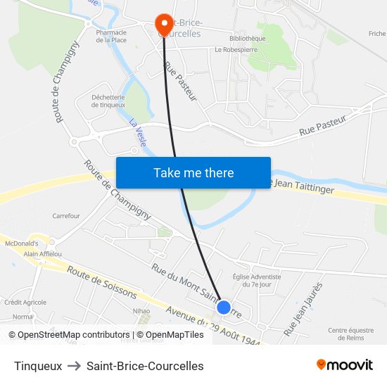 Tinqueux to Saint-Brice-Courcelles map