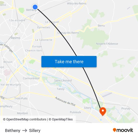 Bétheny to Sillery map