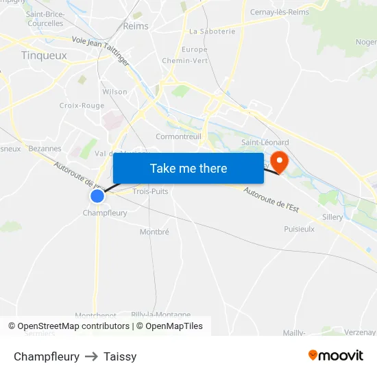 Champfleury to Taissy map