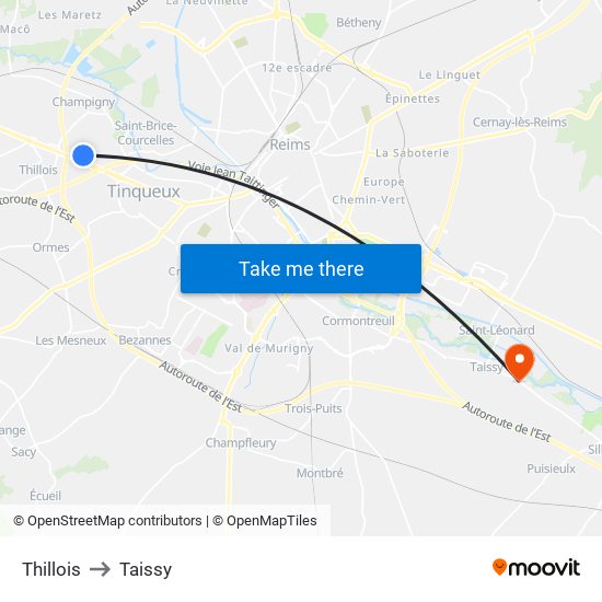 Thillois to Taissy map