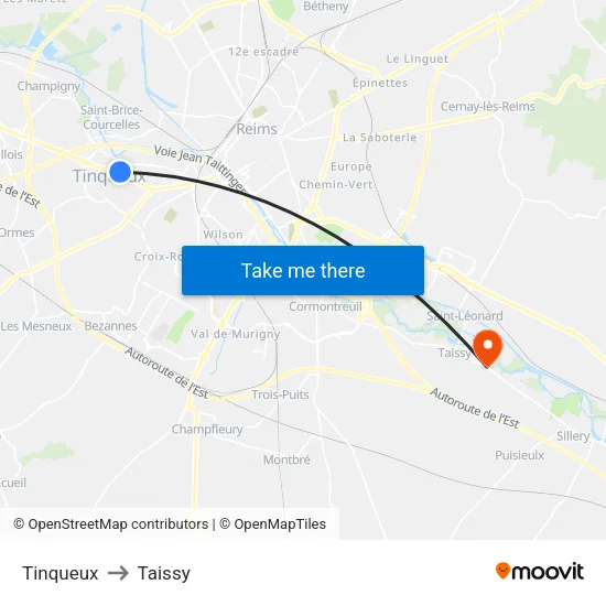 Tinqueux to Taissy map