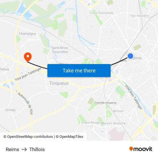 Reims to Thillois map