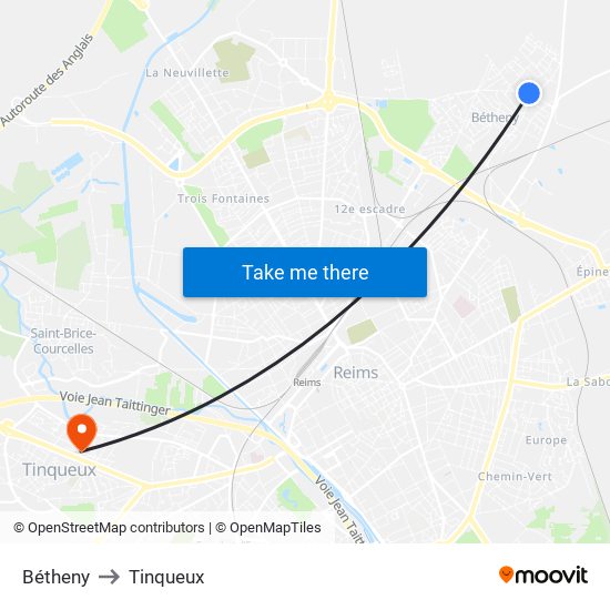 Bétheny to Tinqueux map