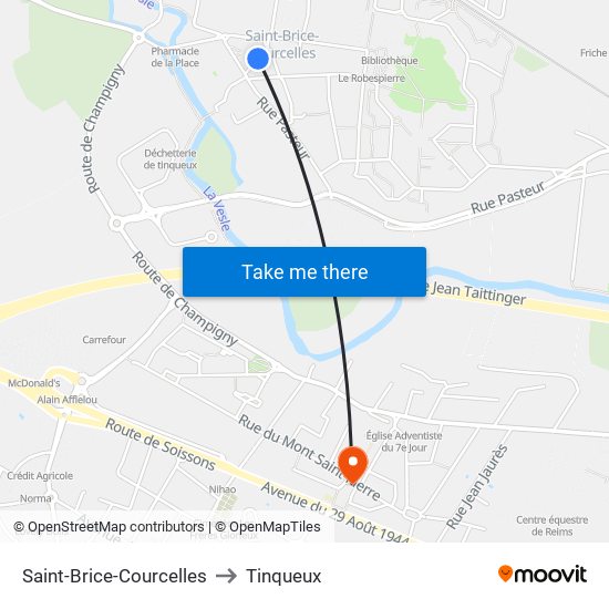 Saint-Brice-Courcelles to Tinqueux map