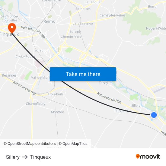 Sillery to Tinqueux map