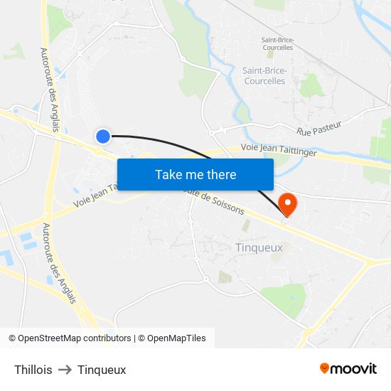 Thillois to Tinqueux map