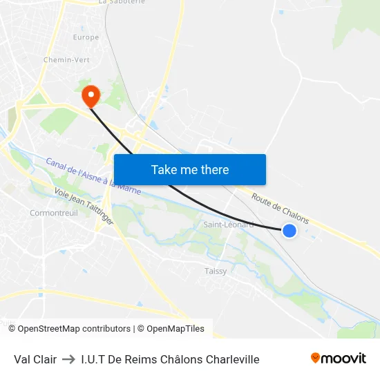 Val Clair to I.U.T De Reims Châlons Charleville map
