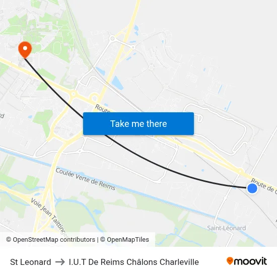 St Leonard to I.U.T De Reims Châlons Charleville map