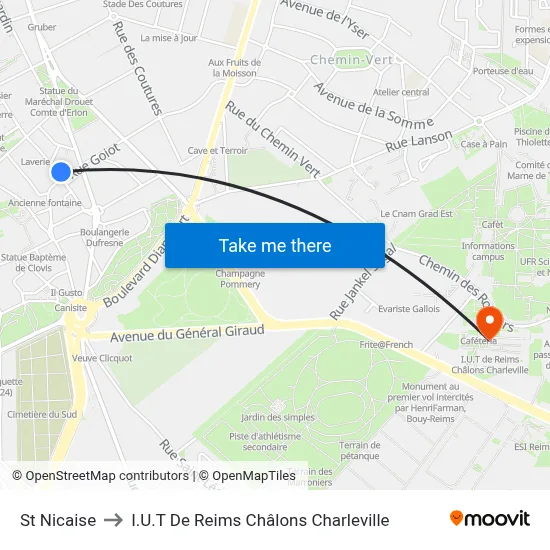 St Nicaise to I.U.T De Reims Châlons Charleville map