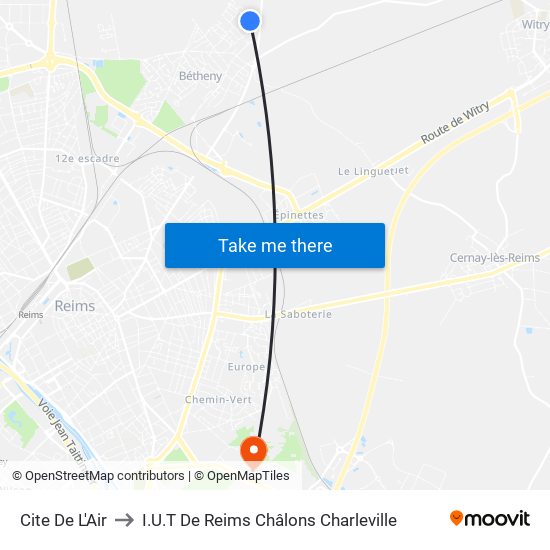 Cite De L'Air to I.U.T De Reims Châlons Charleville map