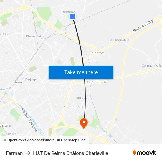 Farman to I.U.T De Reims Châlons Charleville map