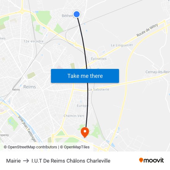 Mairie to I.U.T De Reims Châlons Charleville map