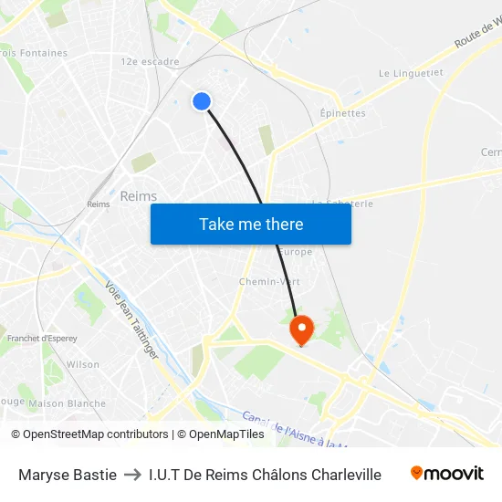 Maryse Bastie to I.U.T De Reims Châlons Charleville map