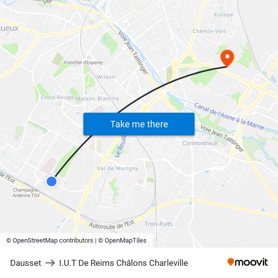 Dausset to I.U.T De Reims Châlons Charleville map