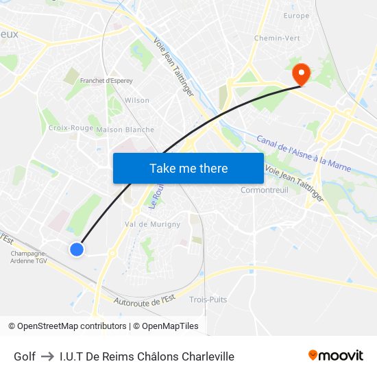 Golf to I.U.T De Reims Châlons Charleville map