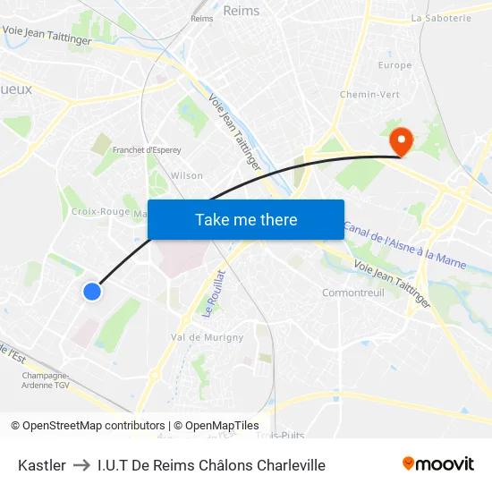 Kastler to I.U.T De Reims Châlons Charleville map