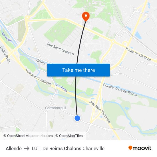 Allende to I.U.T De Reims Châlons Charleville map