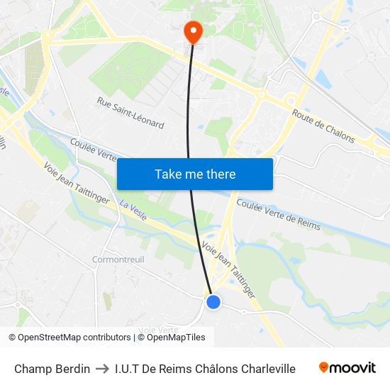 Champ Berdin to I.U.T De Reims Châlons Charleville map