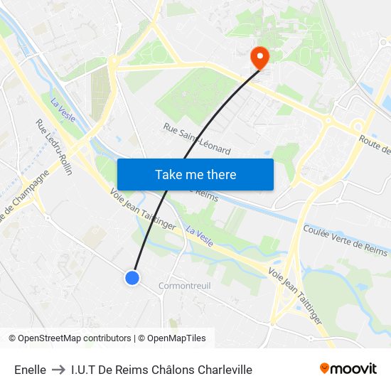 Enelle to I.U.T De Reims Châlons Charleville map