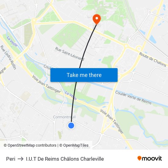 Peri to I.U.T De Reims Châlons Charleville map