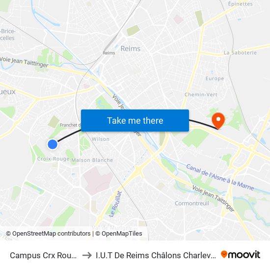 Campus Crx Rouge to I.U.T De Reims Châlons Charleville map