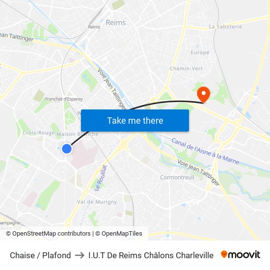 Chaise / Plafond to I.U.T De Reims Châlons Charleville map