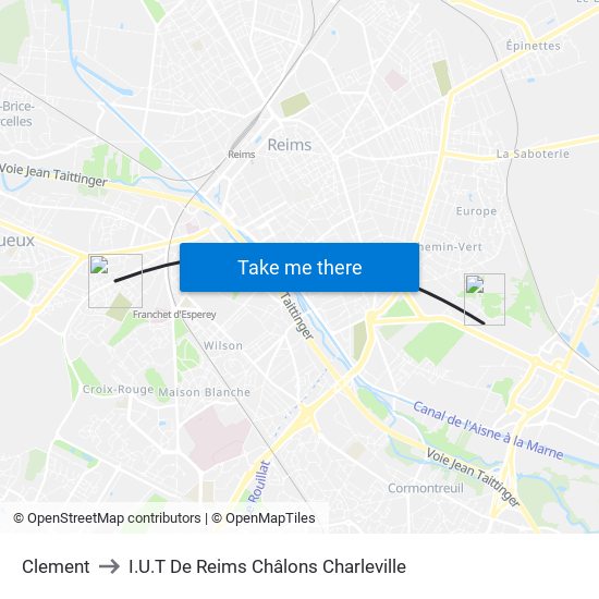 Clement to I.U.T De Reims Châlons Charleville map