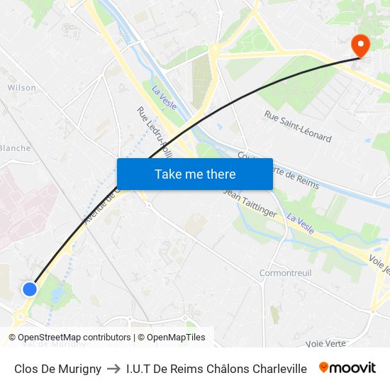 Clos De Murigny to I.U.T De Reims Châlons Charleville map