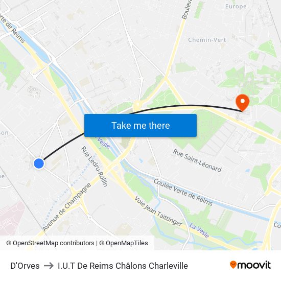 D'Orves to I.U.T De Reims Châlons Charleville map