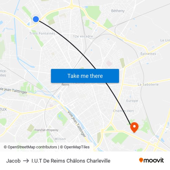 Jacob to I.U.T De Reims Châlons Charleville map