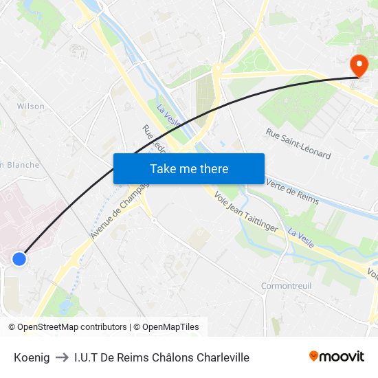 Koenig to I.U.T De Reims Châlons Charleville map