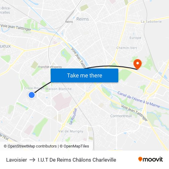 Lavoisier to I.U.T De Reims Châlons Charleville map