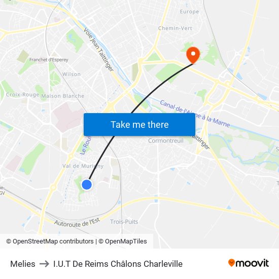 Melies to I.U.T De Reims Châlons Charleville map