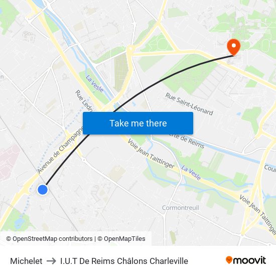 Michelet to I.U.T De Reims Châlons Charleville map