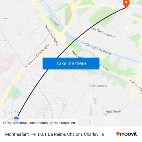 Montherlant to I.U.T De Reims Châlons Charleville map